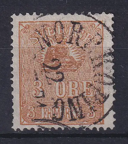Schweden 1863 Freimarke 3 Öre gelbbraun Mi.-Nr. 14 II schön O NORRKÖPING