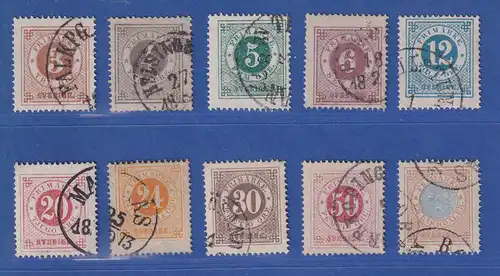 Schweden 1872-77 Freimarken gez. 14 Mi.-Nr. 17-26A  Satz kpl. gestempelt.