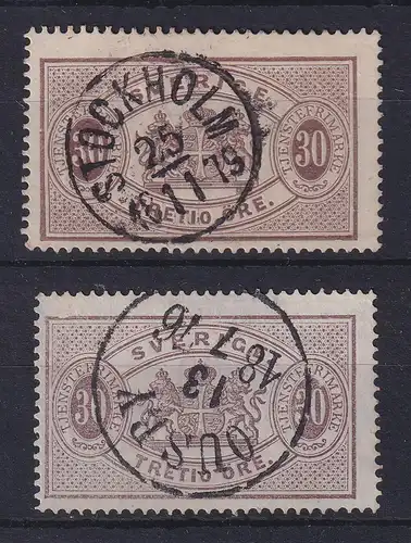 Schweden 1874 Dienstmarke 30 Öre orange Mi.-Nr. 9A a und b jew. gestempelt 
