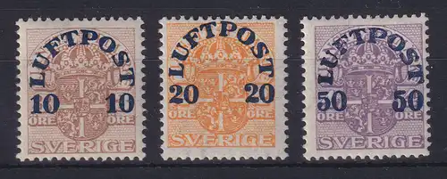 Schweden 1920 Flugpostmarken Mi.-Nr. 138-140 X Satz ungebraucht *