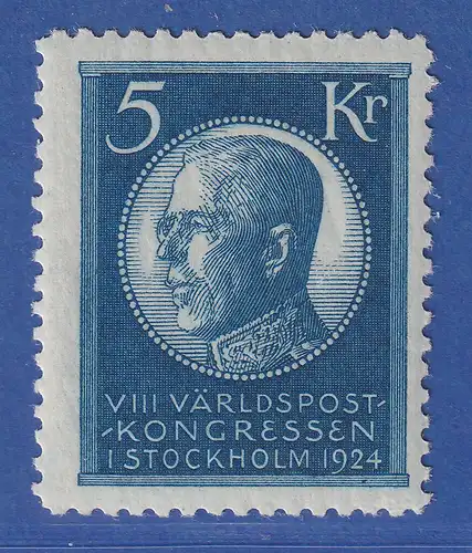 Schweden 1924 Weltpostkongress Gustav V. 5 Kr. blau Mi.-Nr. 158 ungebraucht *