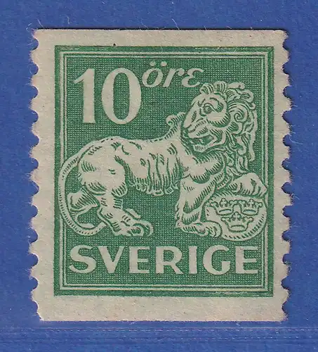 Schweden 1921 Freimarke Löwe 10 Öre grün Mi.-Nr. 176 I ZA ungebraucht *