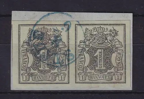 Hannover 1851 Wertziffer 1 Gutegr. Mi.-Nr. 2 a waag. Paar O STADE auf Briefstück