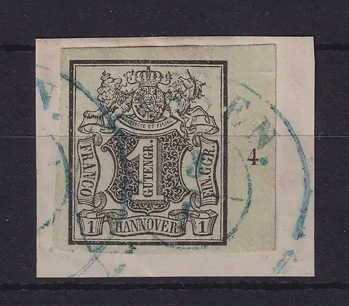 Hannover 1851 Wertziffer 1 Gutegr. Mi.-Nr. 2 a mit Randziffer 4 auf Briefstück