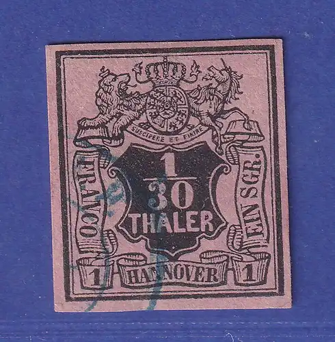 Hannover 1855 Wertziffer 1/30 Taler Mi.-Nr. 3 b gestempelt gepr. PFENNINGER