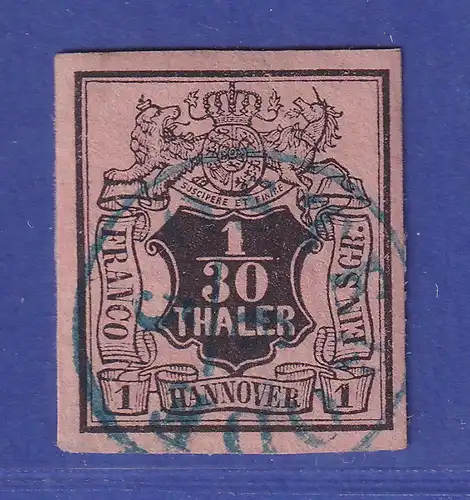 Hannover 1851 Wertziffer 1/30 Taler Mi.-Nr. 3 a gestempelt gepr. PFENNINGER