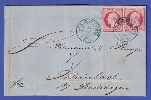 Hannover Mi.-Nr. 14 b waag. Paar auf Brief aus Harburg nach Schierbach 1860