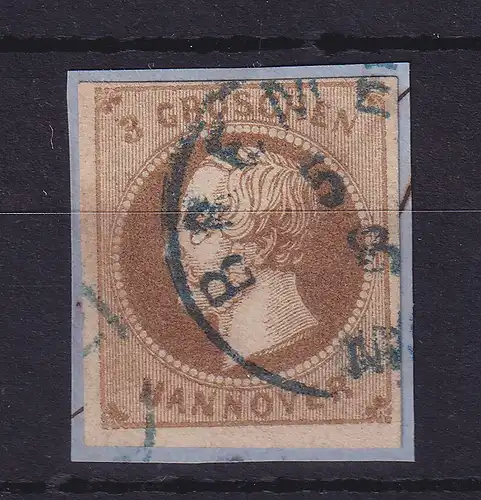 Hannover 1861 König Georg V. 3 Groschen  Mi.-Nr. 19 a  O BREMEN auf Briefstück