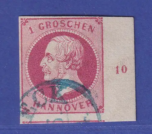 Hannover 1859 König Georg V. 1 Gr. Mi.-Nr. 14 b mit Randziffer 10 gestempelt