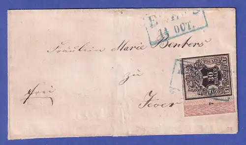 Hannover 1/30 Taler Mi.-Nr. 10 a mit Randziffer 7 auf Brief nach Jever 1858