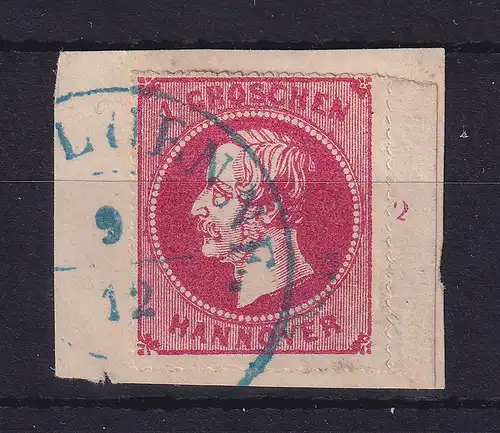 Hannover 1864 Georg V. 1 Gr. Mi.-Nr. 23 y mit Randziffer 2  O auf Briefstück
