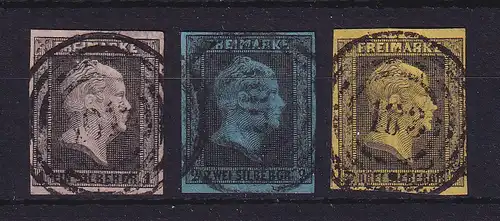 Preußen 1850 Friedrich Wilhelm IV. Mi.-Nrn. 2, 3, 4 mit Nummern-O