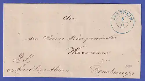 Hannover Brief mit Zweikreisstempel BENTHEIM 1858