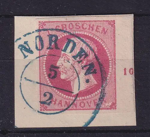 Hannover 1859 Georg V. Mi-Nr. 14 a mit Randziffer 10  O NORDEN auf Briefstück