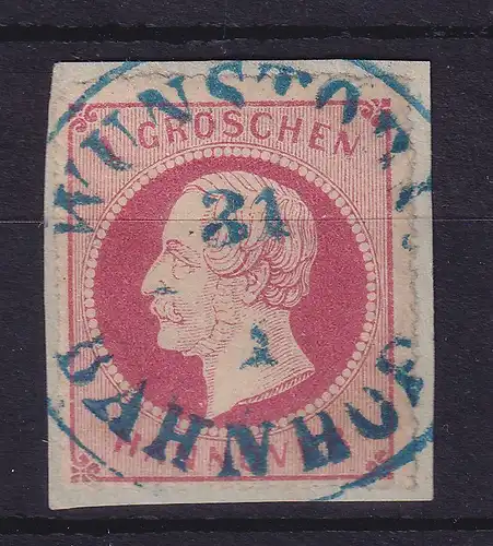 Hannover 1864 Wertziffer 1 Gr. Mi.-Nr. 23 y  O WUNSTORF BAHNHOF auf Briefstück