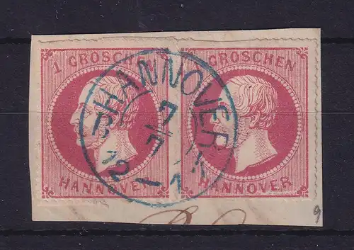 Hannover 1864 Georg V. 1 Gr. Mi.-Nr. 23 y waag. Paar O HANNOVER auf Briefstück