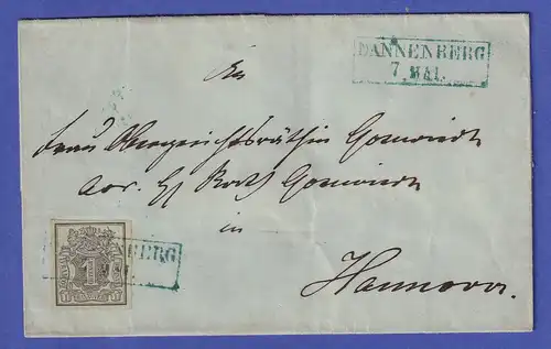Hannover Mi.-Nr. 2 a auf Brief von Dannenberg nach Hannover 1850er Jahre