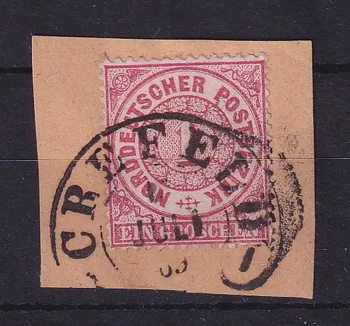 Norddeutscher Postbezirk Mi.-Nr. 16 mit Hufeisen-Stempel CREFELD auf Briefstück