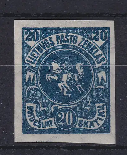 Lietuva / Litauen 1920 Wappen 20Sk blau geschnitten Mi.-Nr. 63xB *