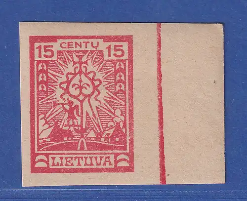 Lietuva / Litauen Freimarke 15 Cent Mi.-Nr. 218 U mit rechtem Rand ** 