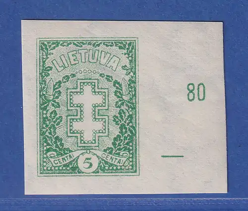 Lietuva / Litauen 1927 Freimarke Doppelkreuz 5C. UNGEZÄHNT Mi.-Nr. 270 XU  ** 