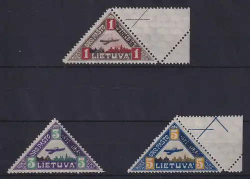 Lietuva / Litauen 1922 Flugpost Mi.-Nr. 118-20 mit priv. Aufdruck ZENKLAS **