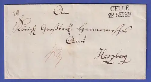 Hannover Vorphila-Brief mit Zweizeiler CELLE 1829