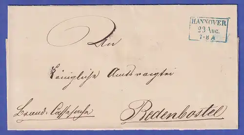 Hannover Brief mit blauem Rechteck-Stempel HANNOVER 