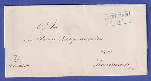 Hannover Brief mit Rechteckstempel MEPPEN wohl 1862