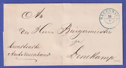 Hannover Brief mit Grenzübertritt-O HANOVER O und Zweikreis-O NEUENHAUS 1856 (?)