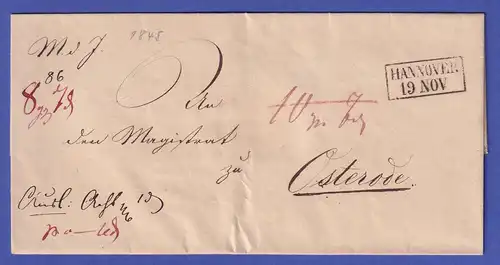 Hannover Vorphila-Brief mit Rechteck-Stempel HANNOVER 1845 (?)