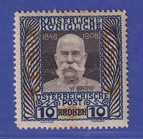 Österreich 1908 Regierungsjubiläum 10 Kronen Mi.-Nr. 156 w ungebraucht *