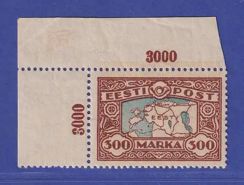 Estland 1924 Landkarte  Mi.-Nr. 54 Eckrandstück OL postfrisch **