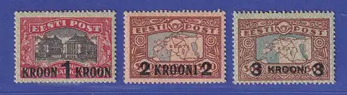 Estland 1930 Freimarken mit Aufdruck  Mi.-Nr. 87-89  postfrisch **