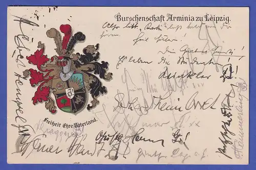 Grußkarte der Burschenschaft Arminia zu Leipzig mit vielen Unterschriften 1935
