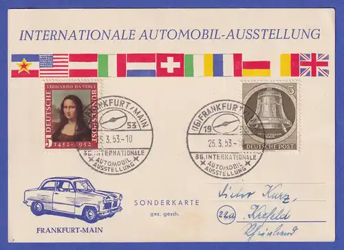 Souvenir-Karte Internationale Automobil-Ausstellung Frankfurt 1953 mit Sonder-O