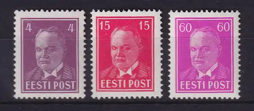 Estland 1936 Staatspräsident Päts  Mi.-Nr. 124-126  postfrisch ** / MNH
