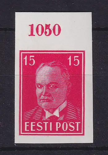 Estland 1936 Staatspräsident Päts  Mi.-Nr. 125 U Oberrandstück  ** / MNH