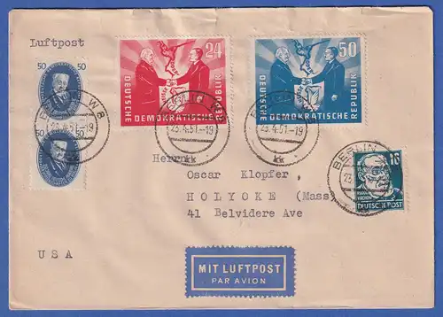 DDR Mi.-Nr. 270 (2) und 284-85 ect. auf LP-Brief in die USA