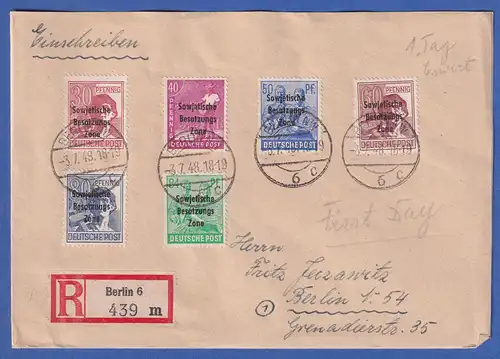 SBZ Maschinenaufdruck 6 Werte 30-84Pfg mit O BERLIN 3.7.48 auf gel. R-FDC 