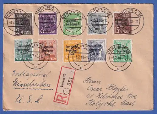 SBZ Maschinenaufdruck 10 Werte aus 2-84Pfg mit O BERLIN 3.7.48 auf R-FDC -> USA