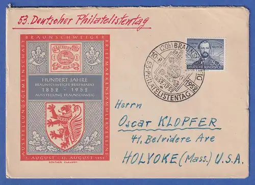 Bund Otto Mi.-Nr. 150 als EF auf portoger. Brief mit So-O BRAUNSCHWEIG 10.8.52 