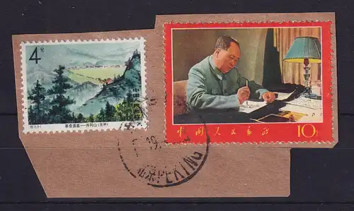 VR China 1967 Landschaft Tseping und Mao Mi.-Nr. 874 und 1006 O auf Briefstück