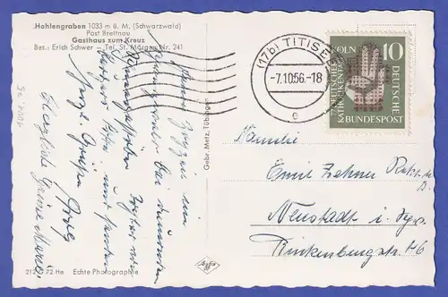 Bundesrepublik 1956 Katholikentag Mi.-Nr. 239 als EF auf AK  O TITISEE