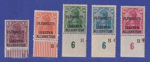 Dt. Abstimmungsgeb. Allenstein Nicht ausgegebene Marken Mi.-Nr. II-VI ** gepr.