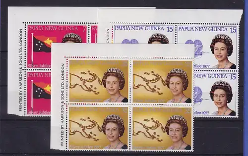 Papua Neuguinea 1977 Thronjubiläum Elisabeth II. Mi.-Nr. 321-323 ER-4erblocks **