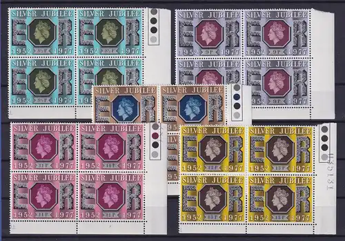 Großbritannien 1977 Thronjubiläum Elisabeth II. Mi.-Nr. 739-743 ER-4er-Blocks **