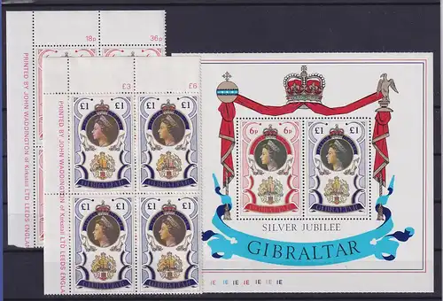 Gibraltar 1977 Thronjubiläum Elisabeth II. Mi.-Nr.346-347 ER-4er-Bl., Block 3 **