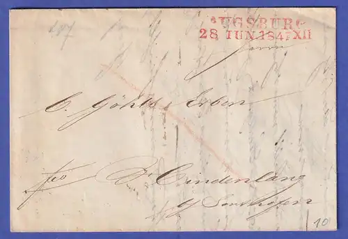 Bayern Vorphila-Brief mit Zweizeiler AUGSBURG nach Hindelang 1847