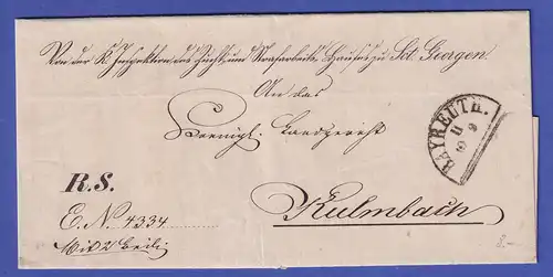 Bayern Brief mit Halbkreisstempel BAYREUTH nach Kulmbach 1861